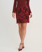 Floral Mini Skirt with Elastic Waist in Wine Red