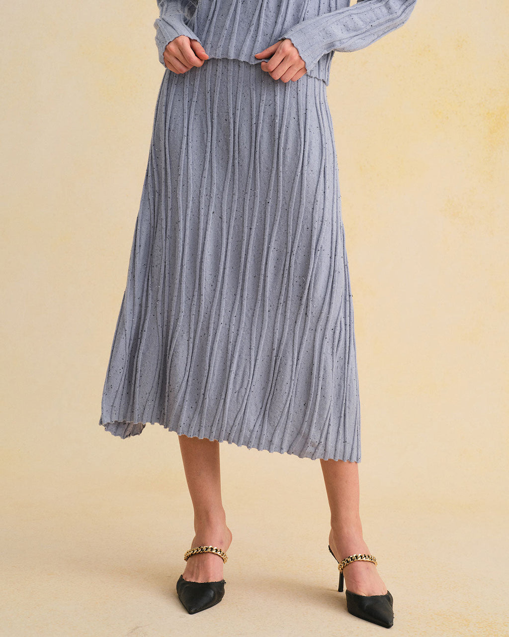Blue A-Line Midi Skirt with Elastic Waist