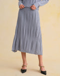 Blue A-Line Midi Skirt with Elastic Waist