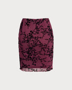 Floral Mini Skirt with Elastic Waist in Wine Red