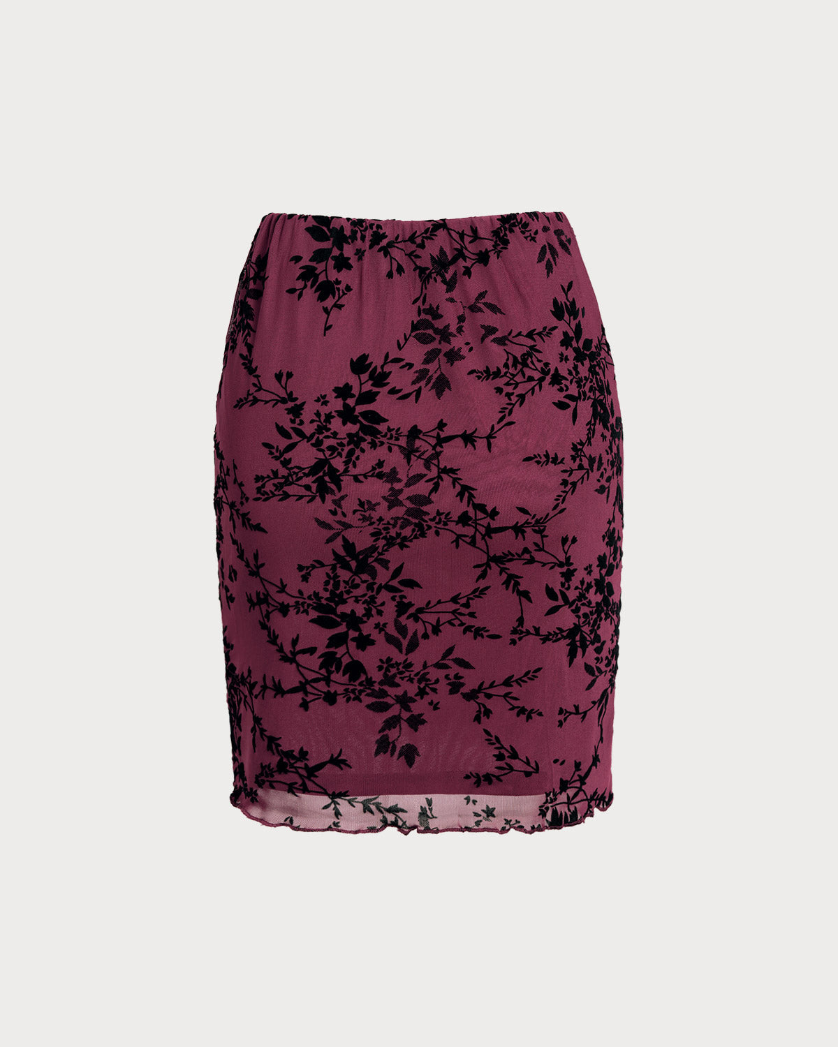 Floral Mini Skirt with Elastic Waist in Wine Red