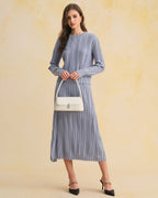 Blue A-Line Midi Skirt with Elastic Waist