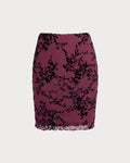 Floral Mini Skirt with Elastic Waist in Wine Red