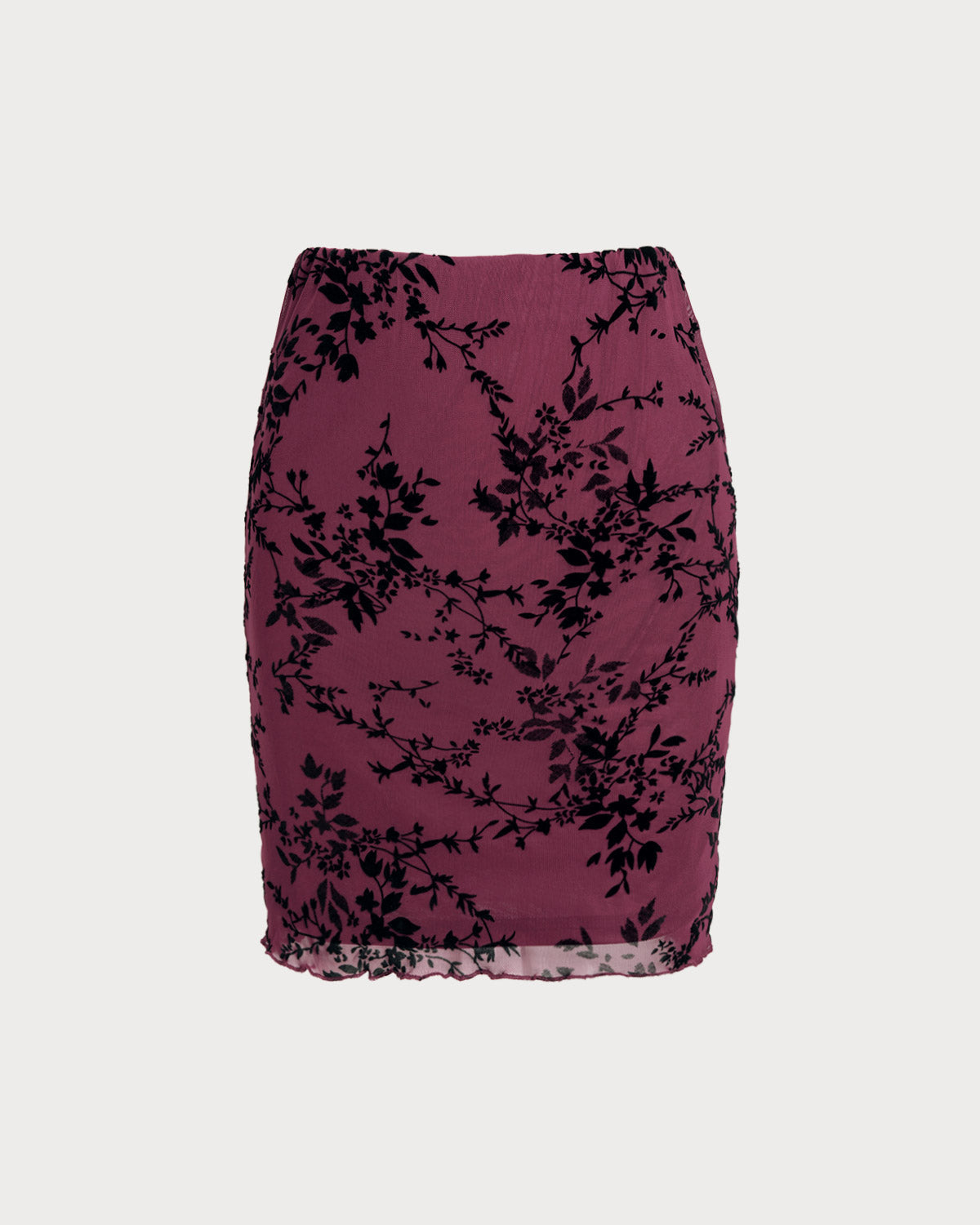 Floral Mini Skirt with Elastic Waist in Wine Red