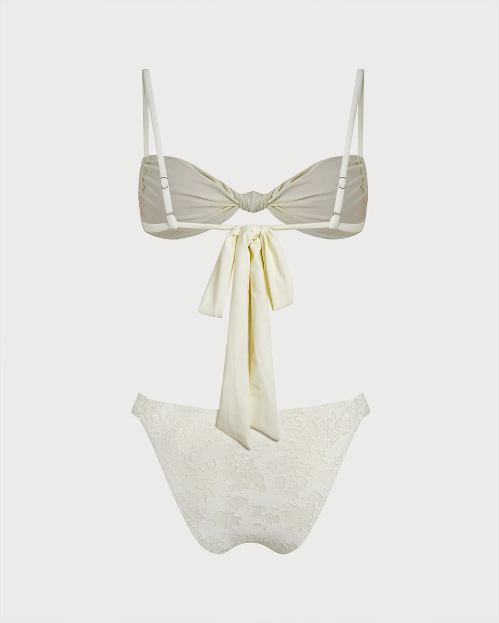 Textured White Triangle Bikini Set with Drawstring