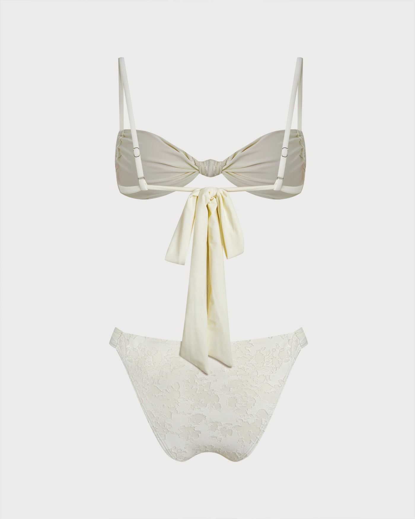 Textured White Triangle Bikini Set with Drawstring