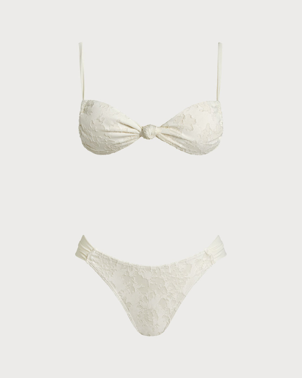 Textured White Triangle Bikini Set with Drawstring