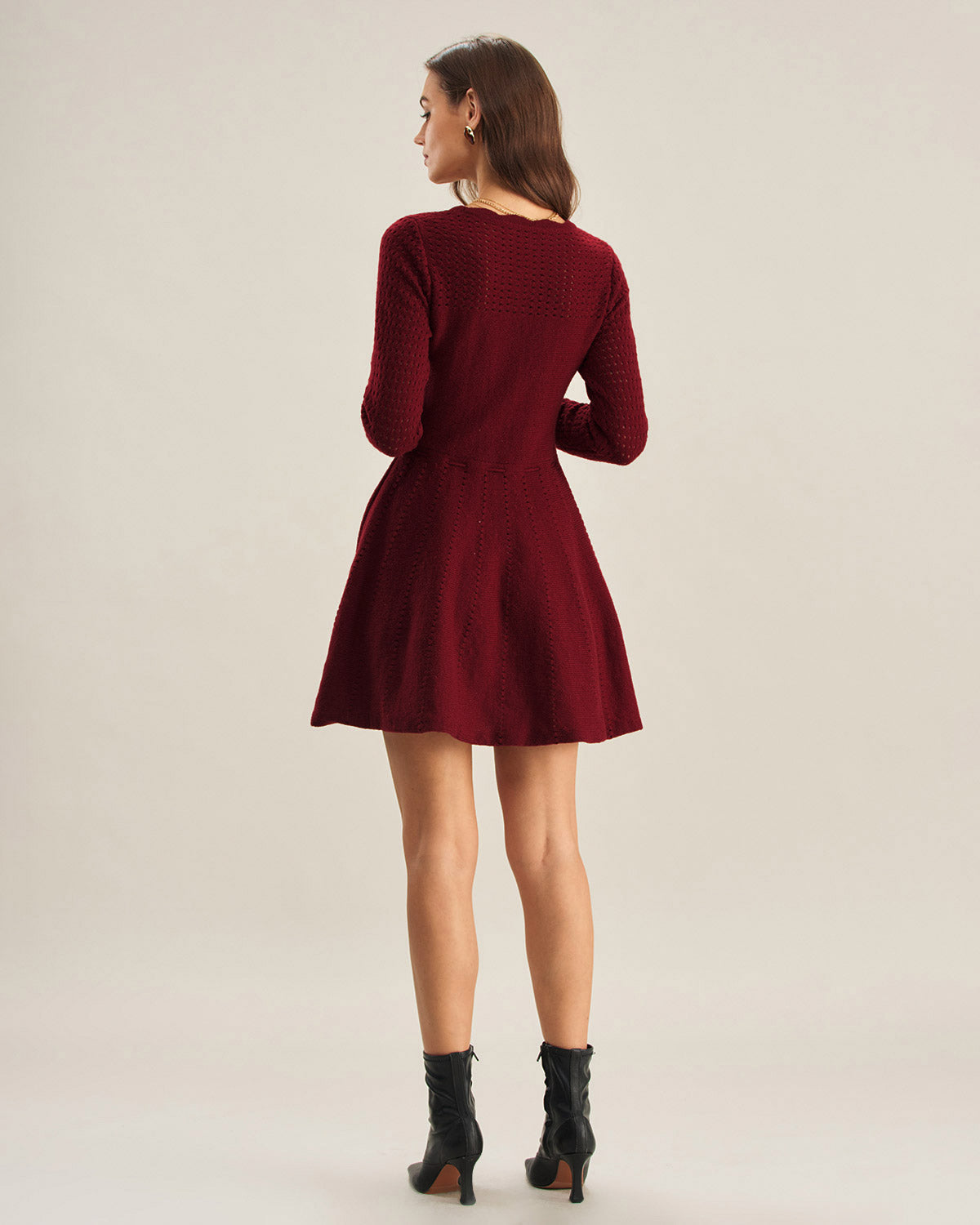 Wine Red A-Line Knit Dress