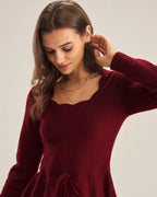 Wine Red A-Line Knit Dress