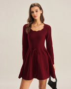 Wine Red A-Line Knit Dress