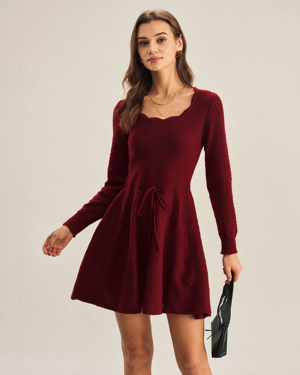 Wine Red A-Line Knit Dress