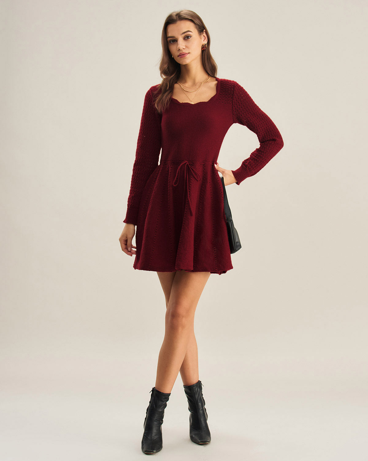 Wine Red A-Line Knit Dress