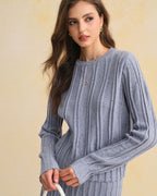 Textured Blue Round Neck Sweater