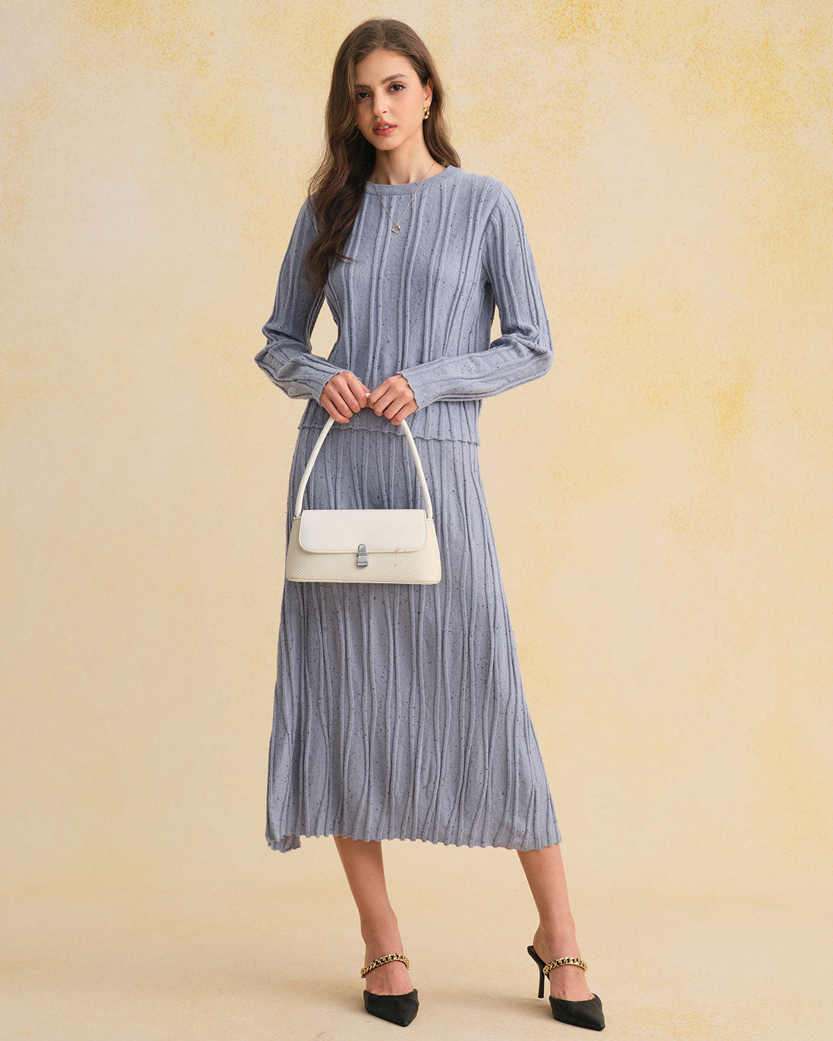 Textured Blue Round Neck Sweater