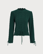 Emerald Scalloped Lantern Sleeve Knit Sweater