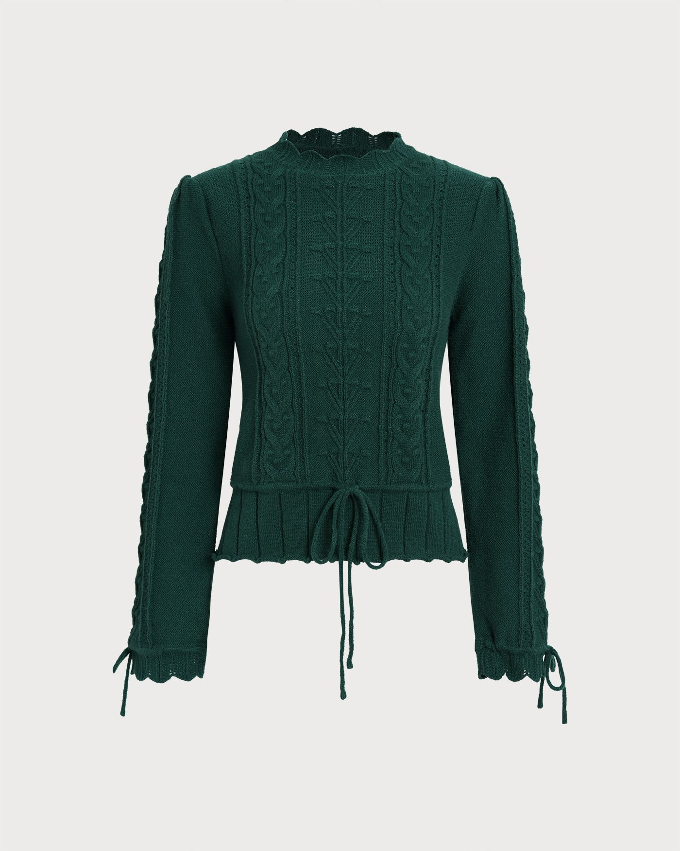 Emerald Scalloped Lantern Sleeve Knit Sweater