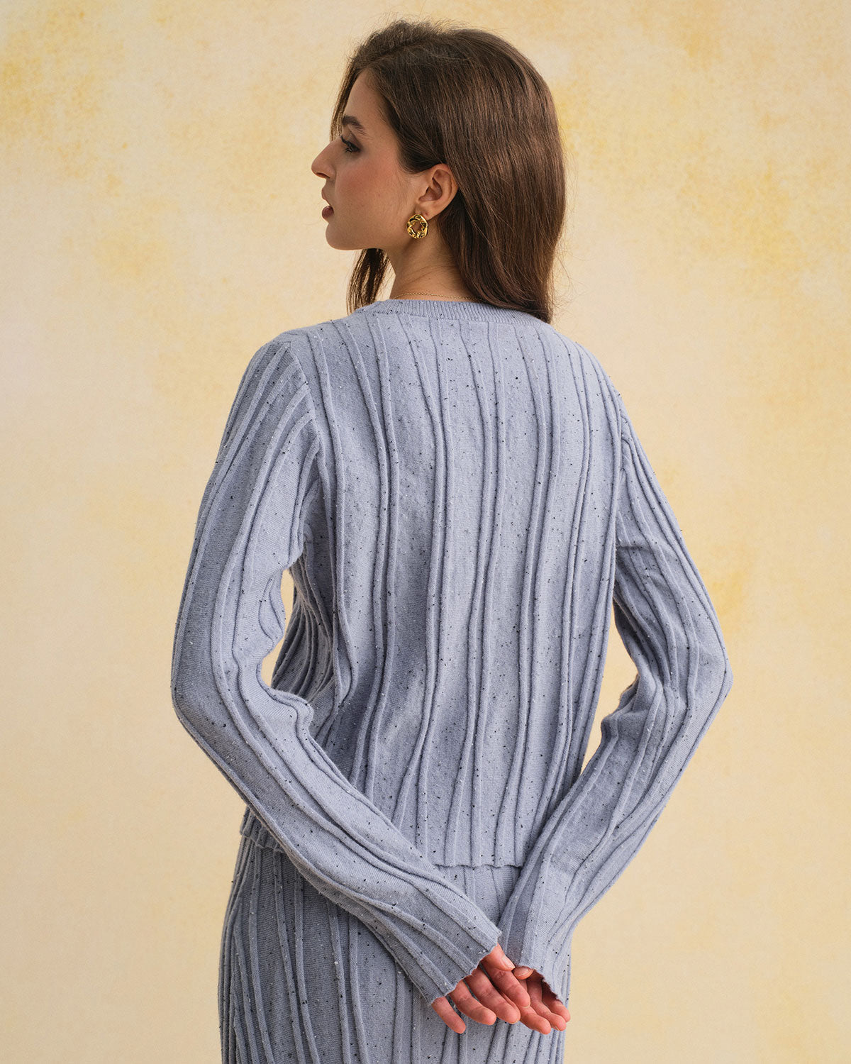 Textured Blue Round Neck Sweater
