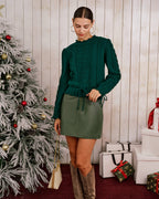 Emerald Scalloped Lantern Sleeve Knit Sweater
