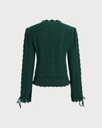 Emerald Scalloped Lantern Sleeve Knit Sweater