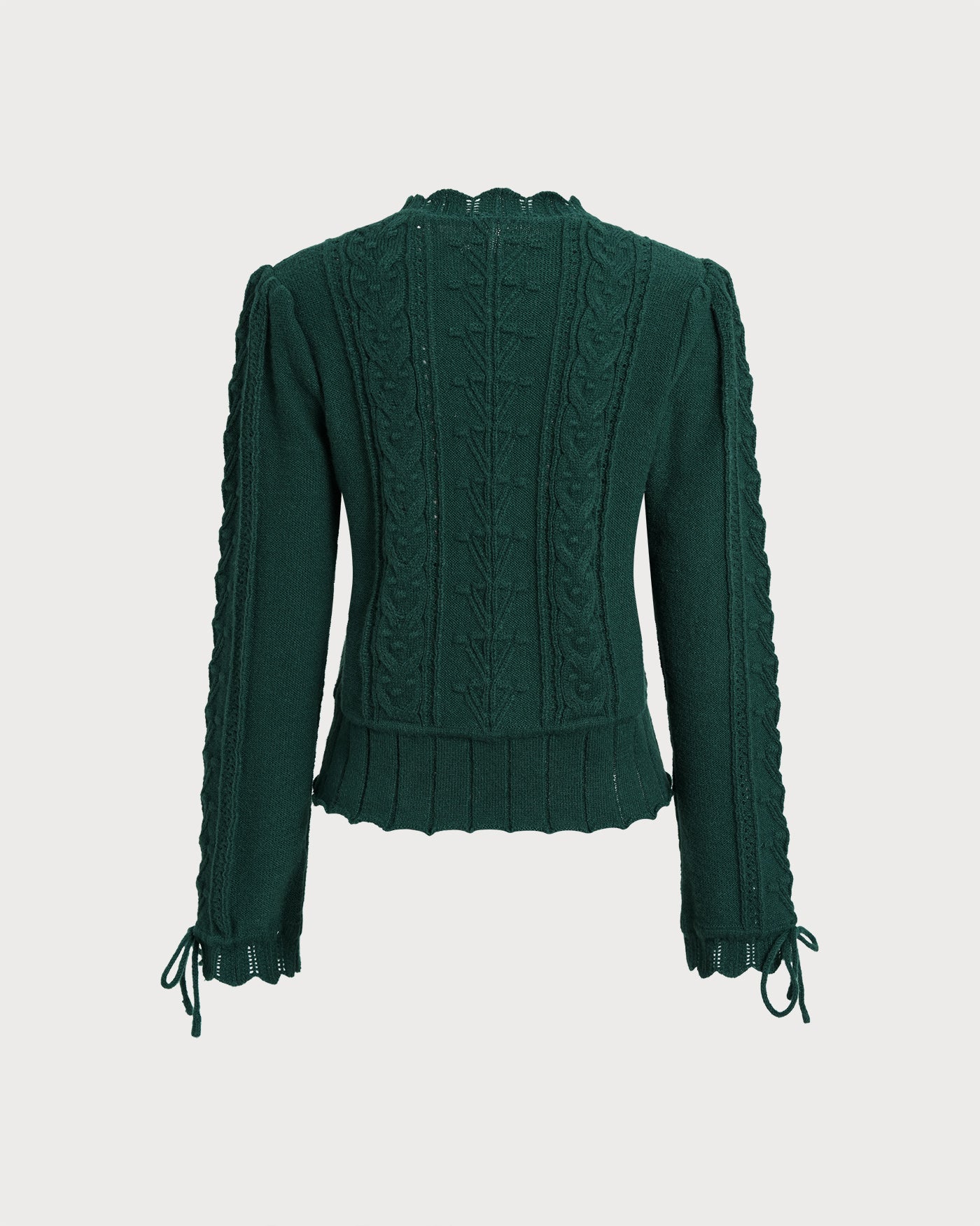 Emerald Scalloped Lantern Sleeve Knit Sweater