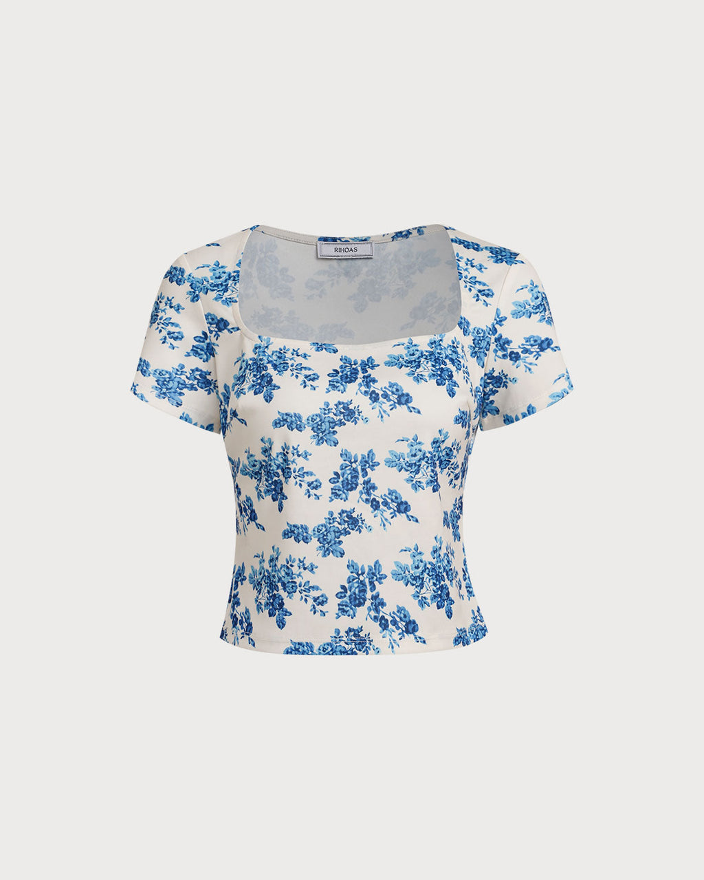 Short Sleeve T-Shirt with Blue Floral Design
