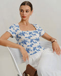 Short Sleeve T-Shirt with Blue Floral Design