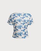 Short Sleeve T-Shirt with Blue Floral Design