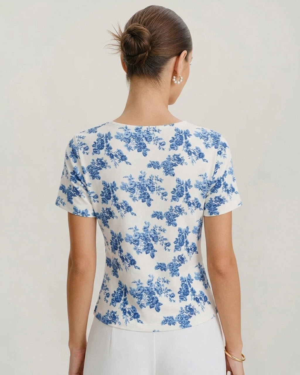 Short Sleeve T-Shirt with Blue Floral Design