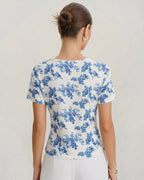 Short Sleeve T-Shirt with Blue Floral Design