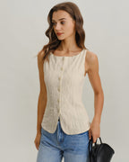 Beige Boat Neck Button-Up Tank