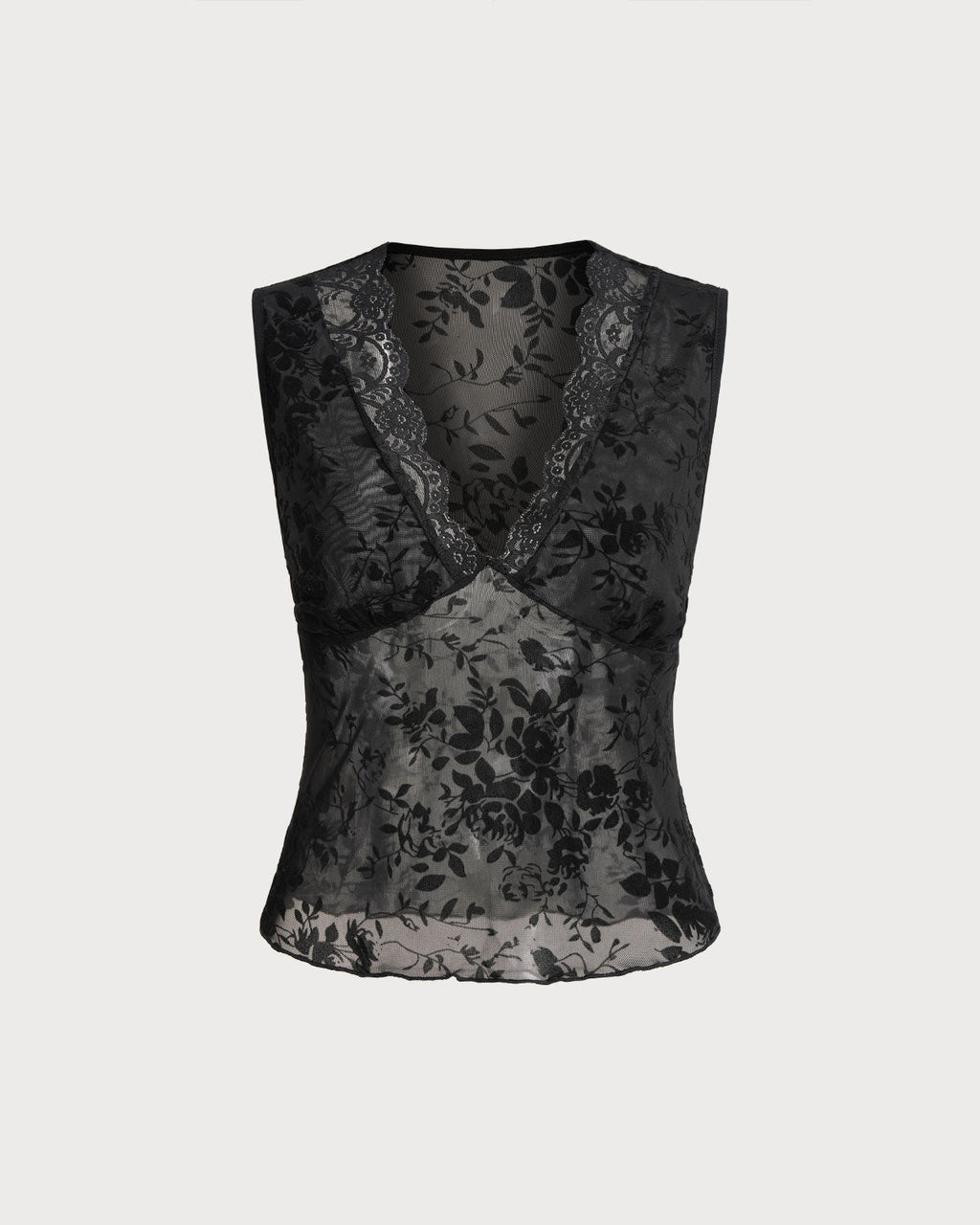 V-Neck Black Lace Tank Top
