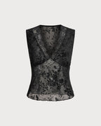 V-Neck Black Lace Tank Top