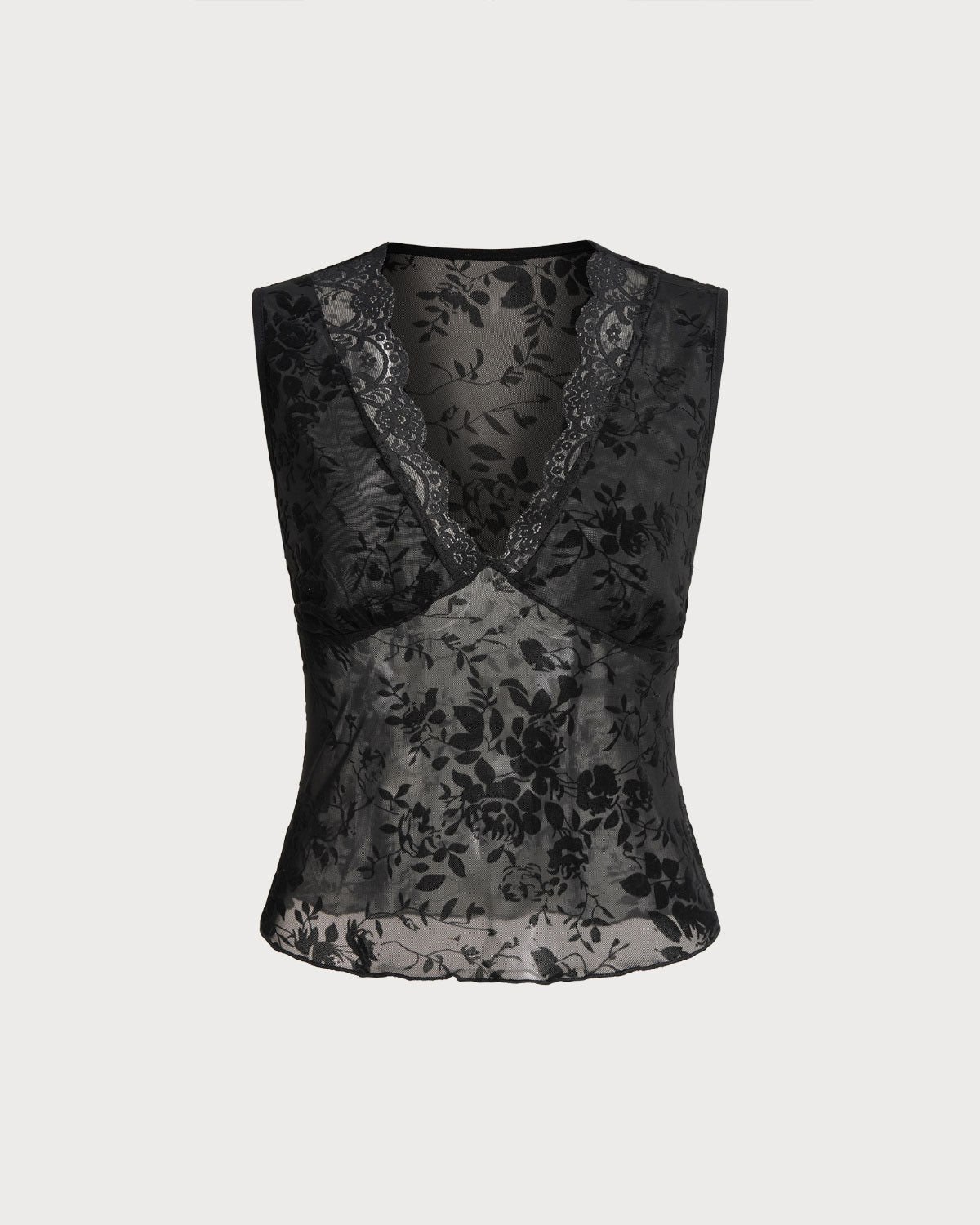 V-Neck Black Lace Tank Top