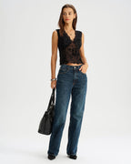 V-Neck Black Lace Tank Top