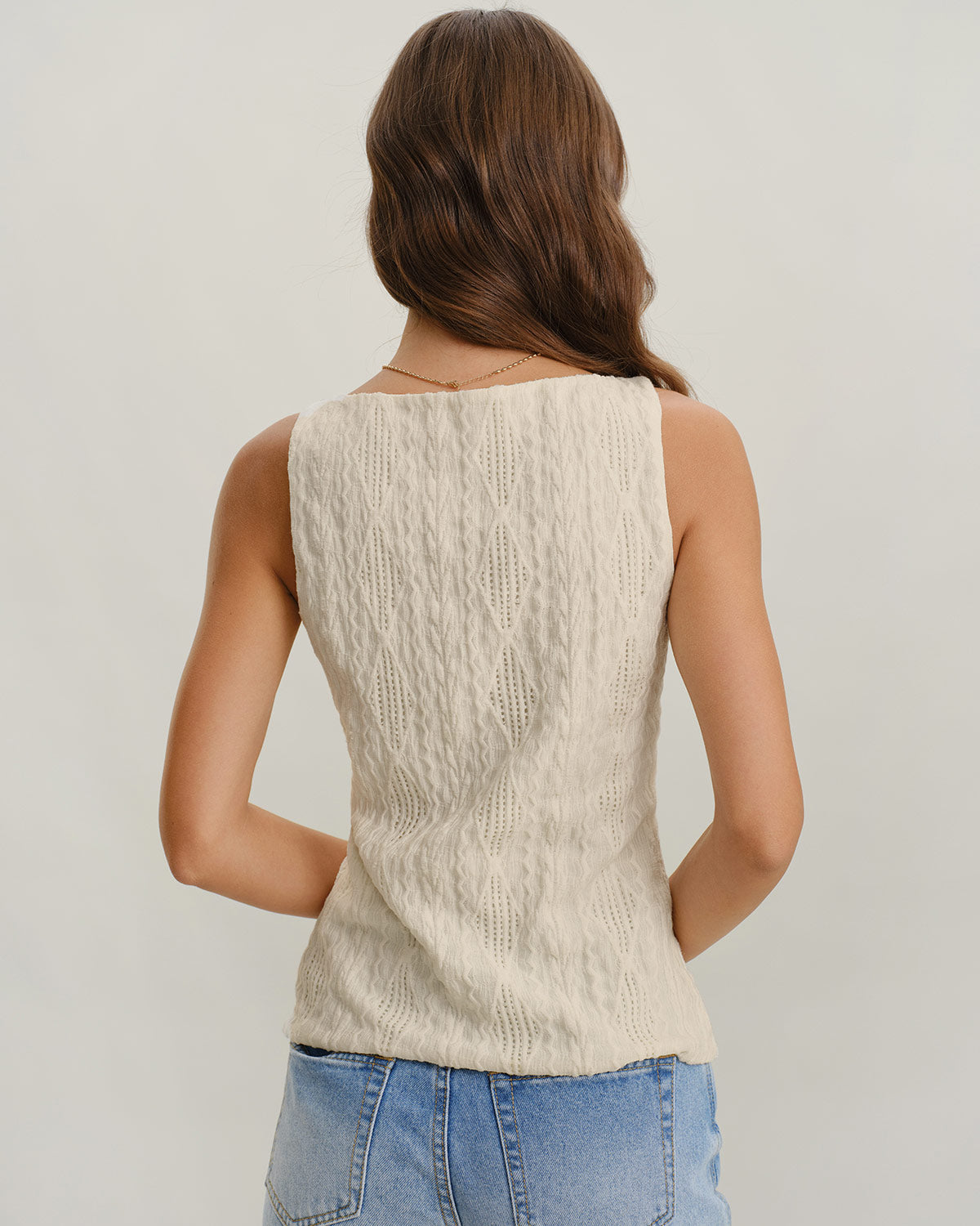 Beige Boat Neck Button-Up Tank