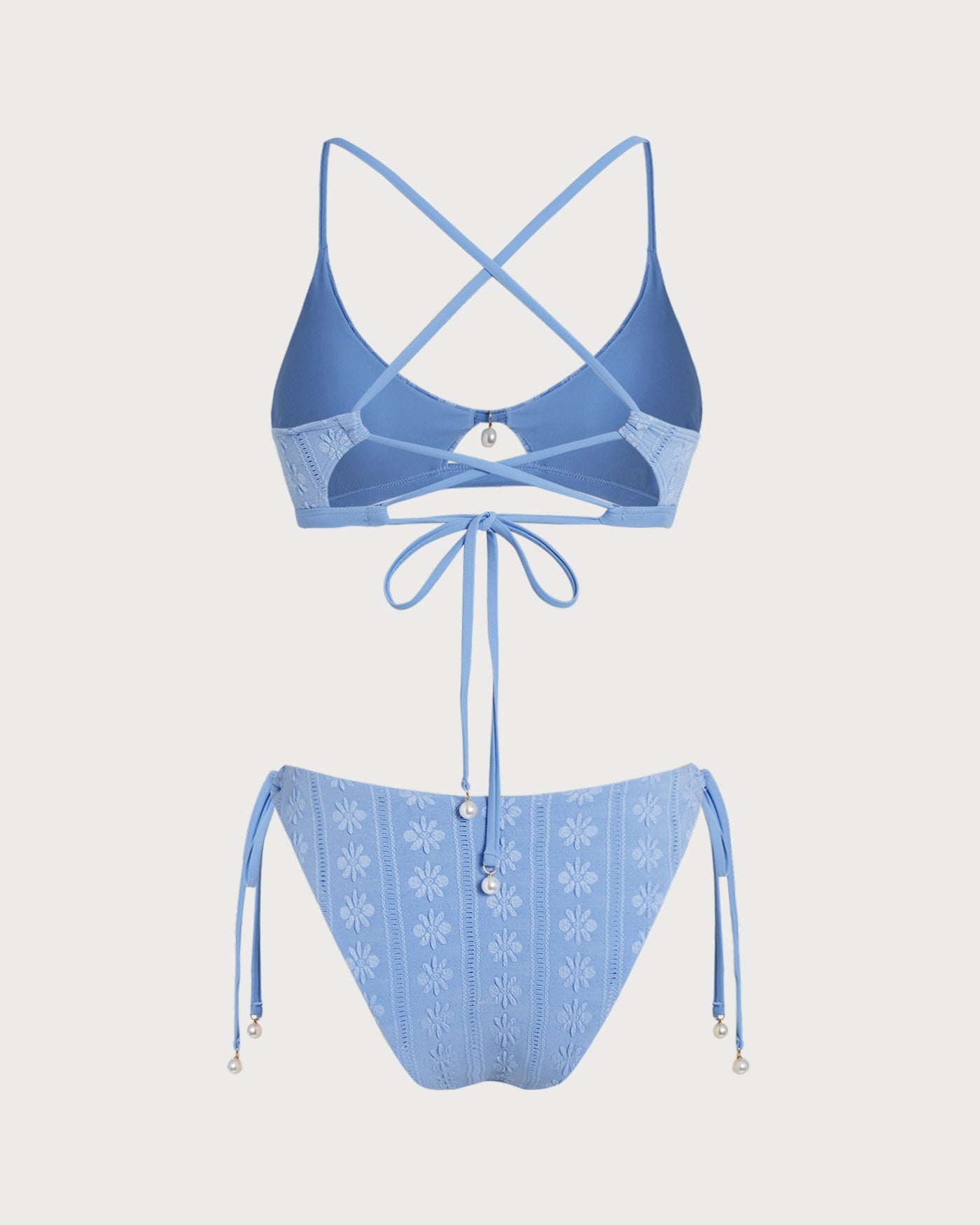 Floral Print Blue U-Neck Triangle Bikini Set