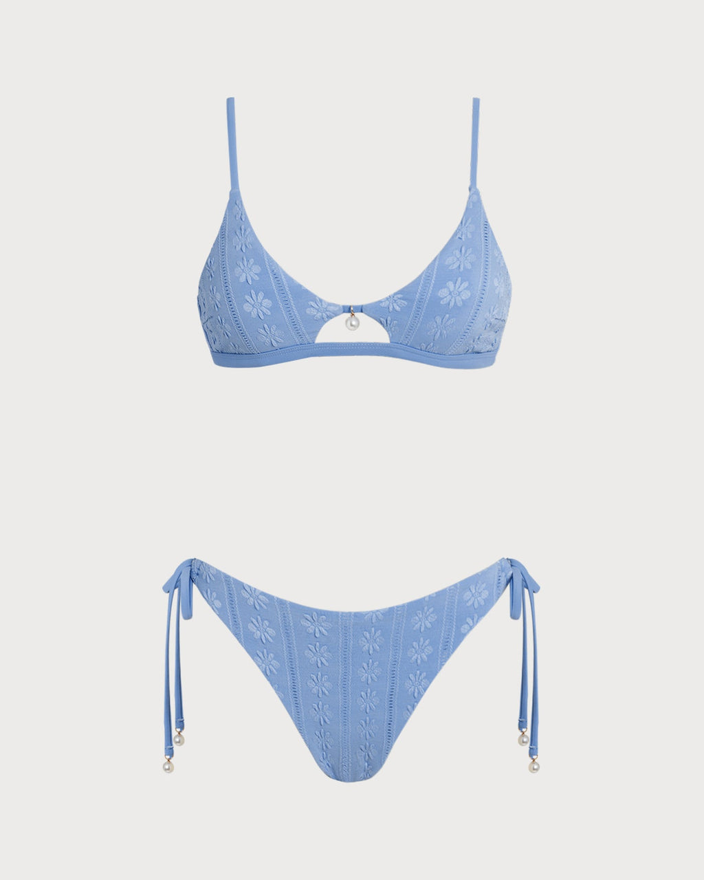 Floral Print Blue U-Neck Triangle Bikini Set