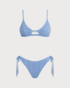 Floral Print Blue U-Neck Triangle Bikini Set