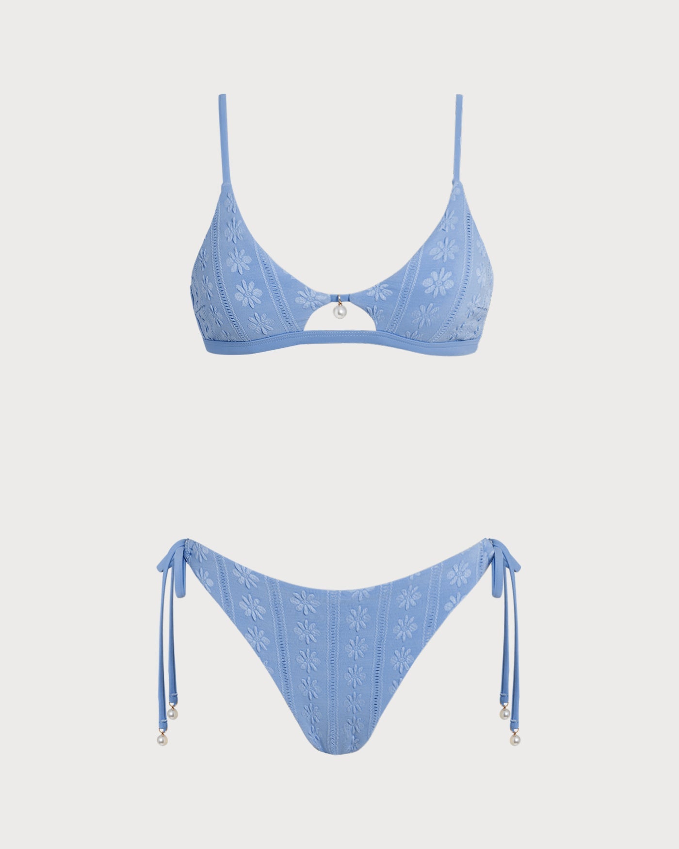 Floral Print Blue U-Neck Triangle Bikini Set