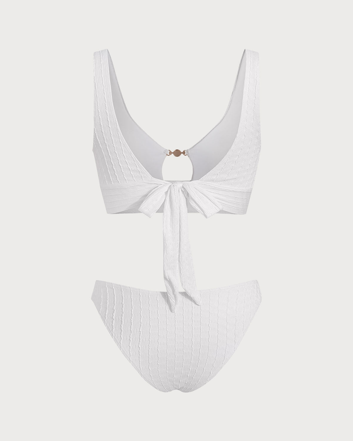 White U-Neck Cutout Tankini Set
