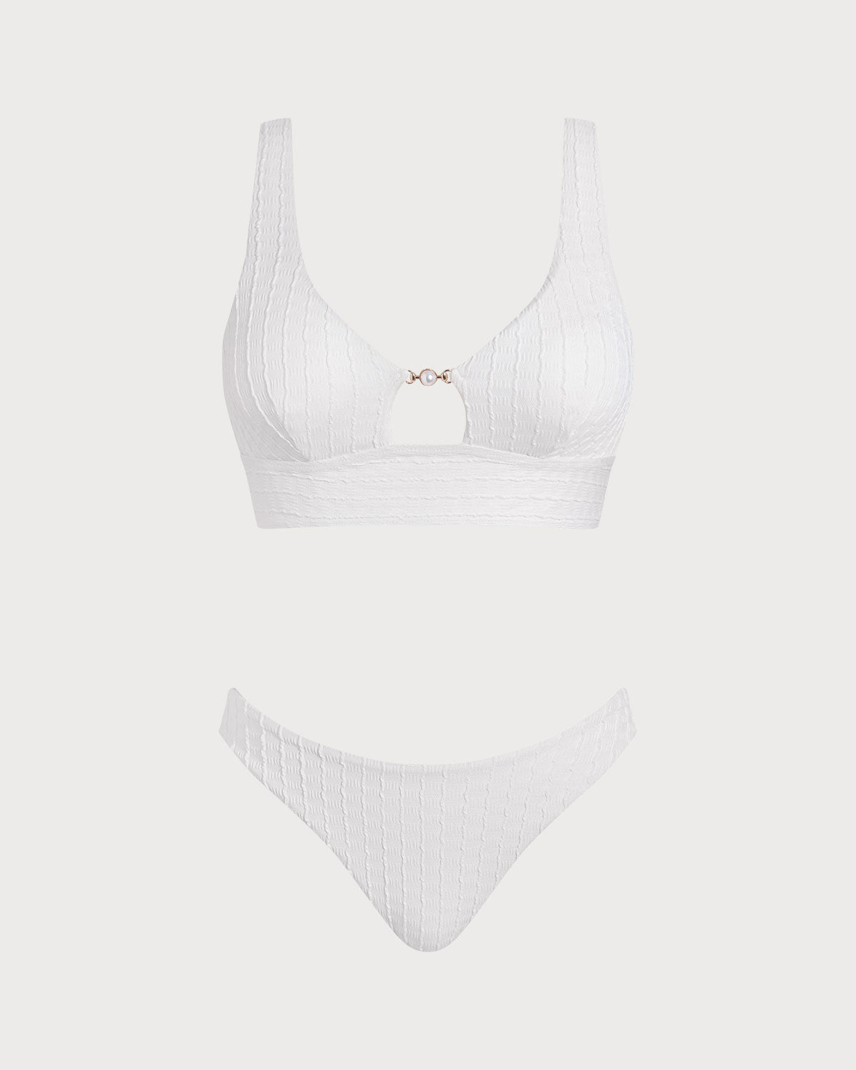 White U-Neck Cutout Tankini Set