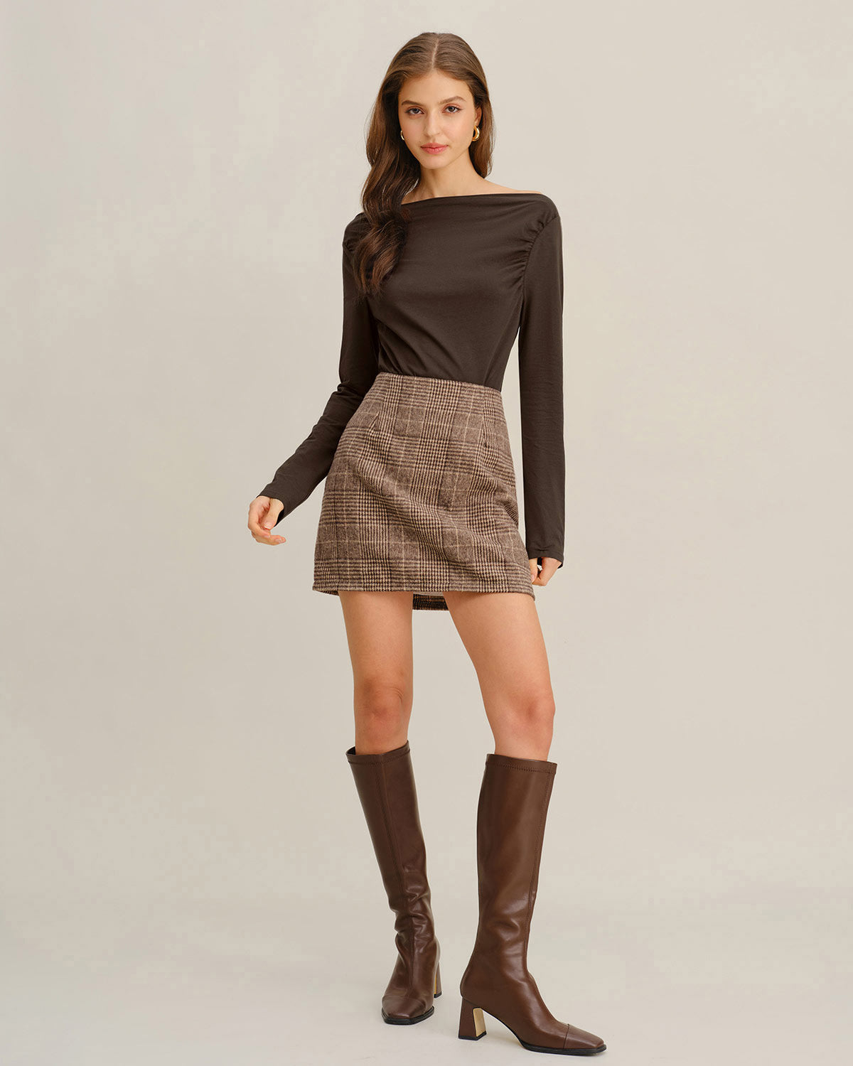 Ruched Knit Tee in Coffee