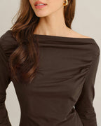 Ruched Knit Tee in Coffee