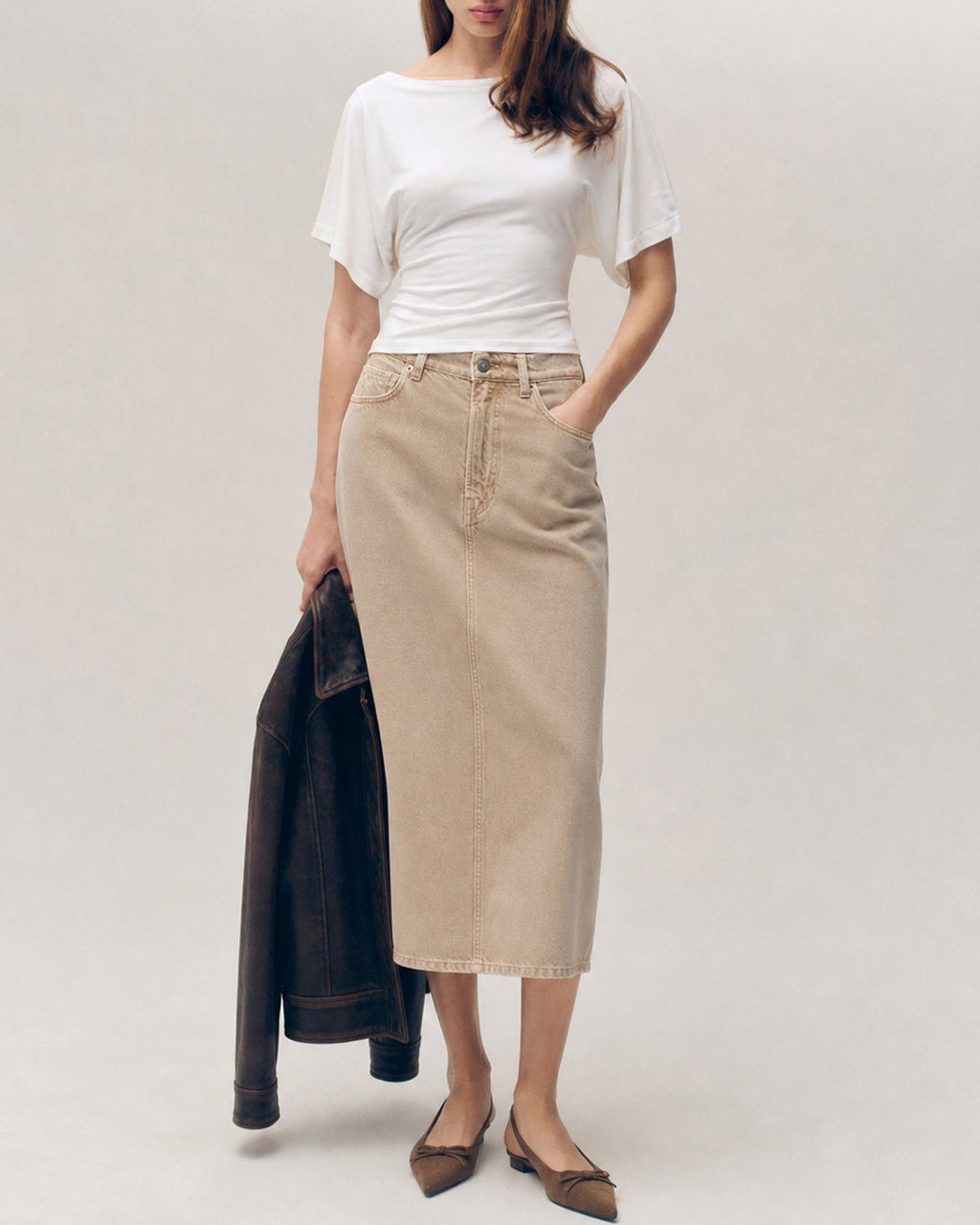 White Solid Knit Boat Neck T-Shirt