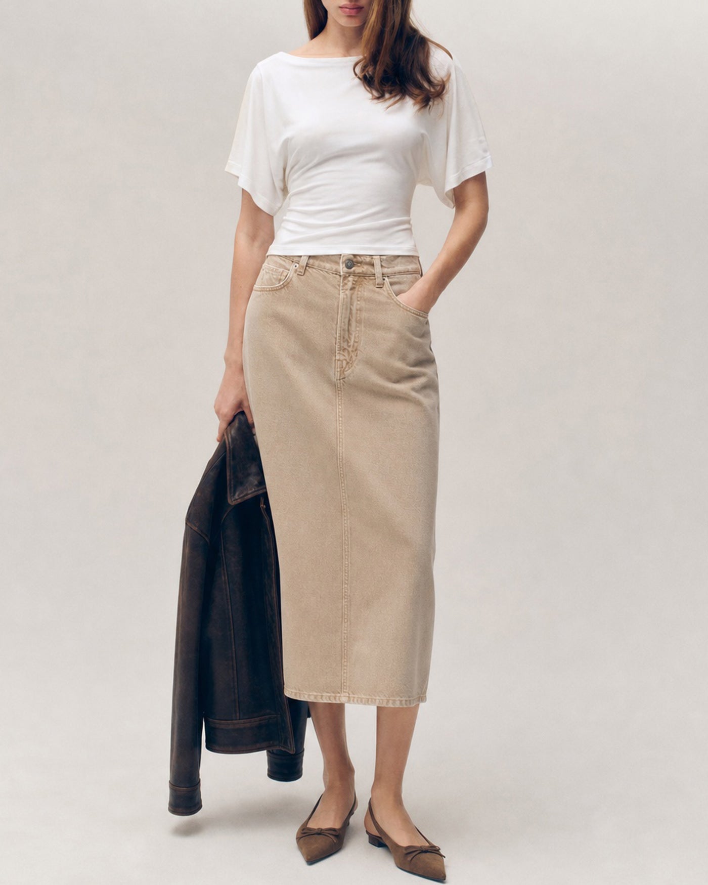 White Solid Knit Boat Neck T-Shirt