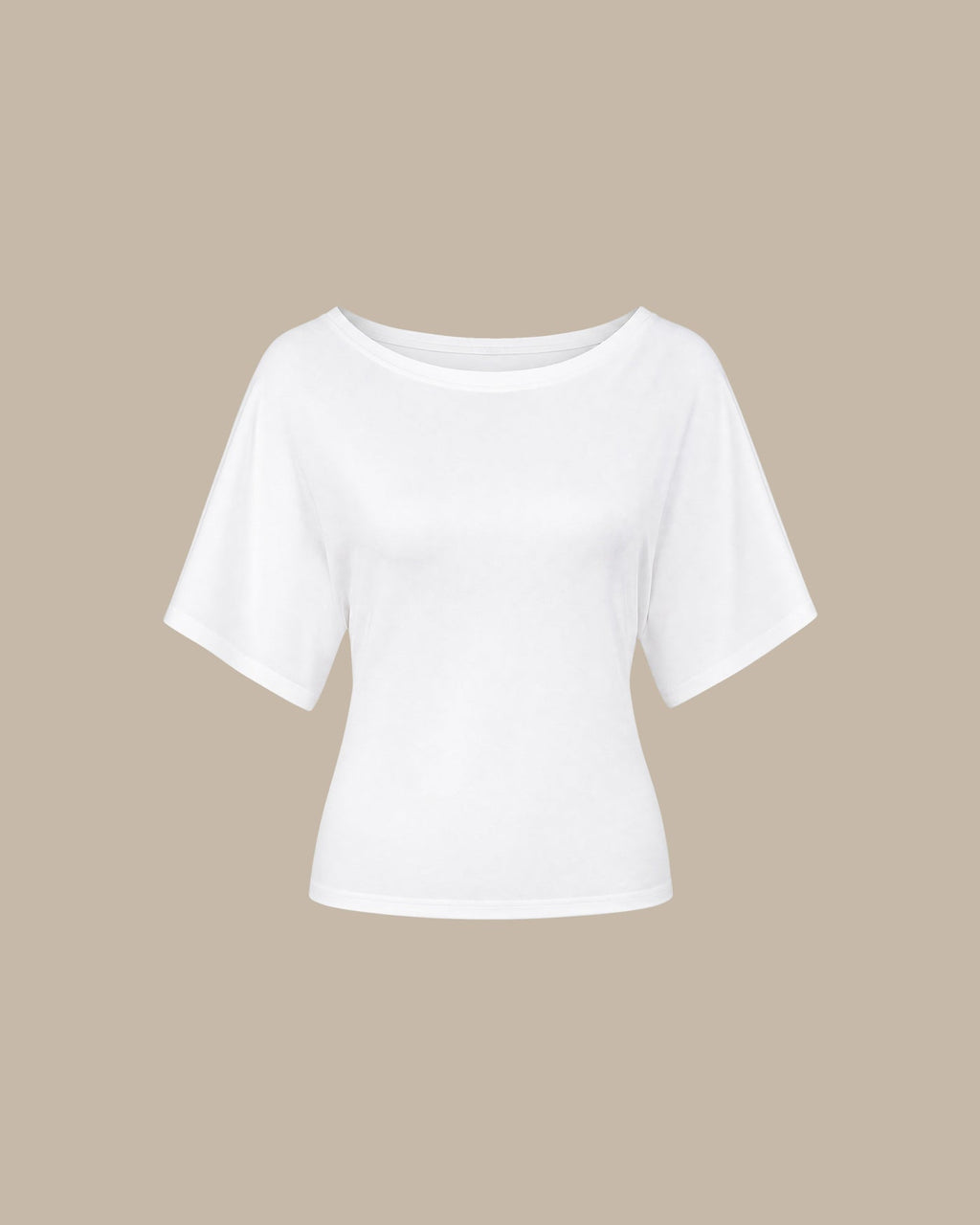 White Solid Knit Boat Neck T-Shirt
