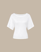 White Solid Knit Boat Neck T-Shirt