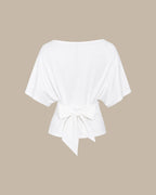 White Solid Knit Boat Neck T-Shirt