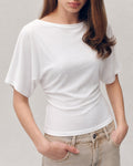 White Solid Knit Boat Neck T-Shirt
