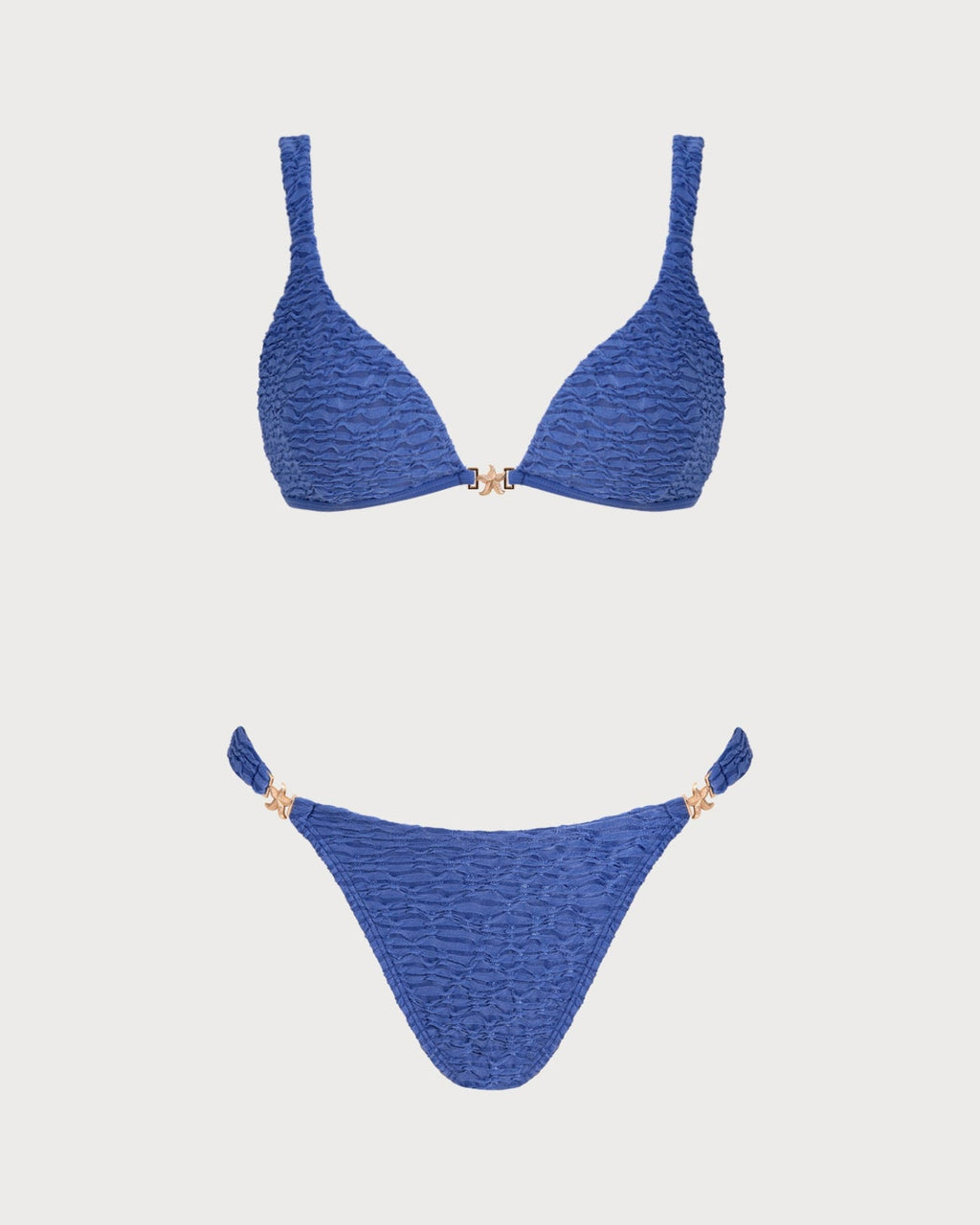 Textured Triangle Bikini Set in Blue with V-Neck Design
